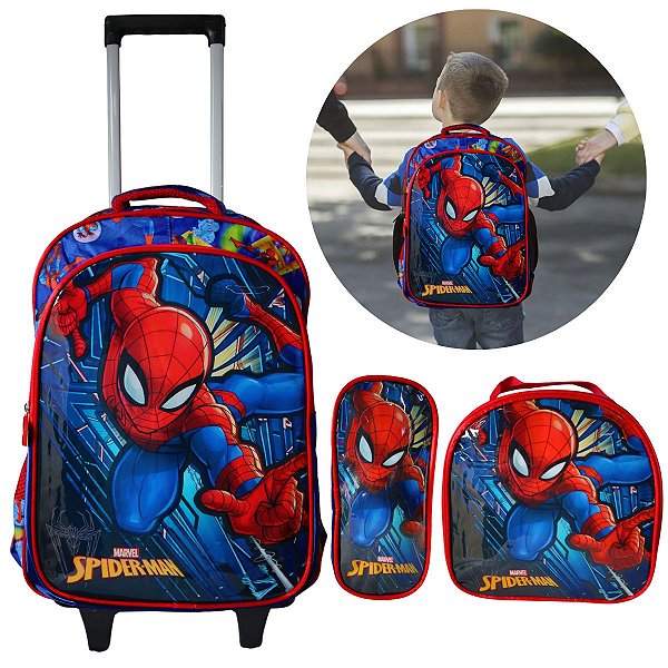 Kit Mochila Rodinha Homem Aranha Spide Man Lancheira Estojo