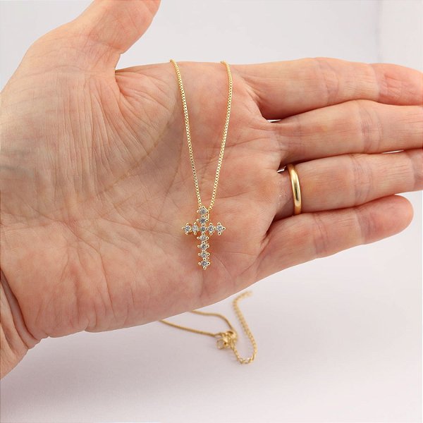 Colar de Cruz Feminino Banhado a Ouro 18k