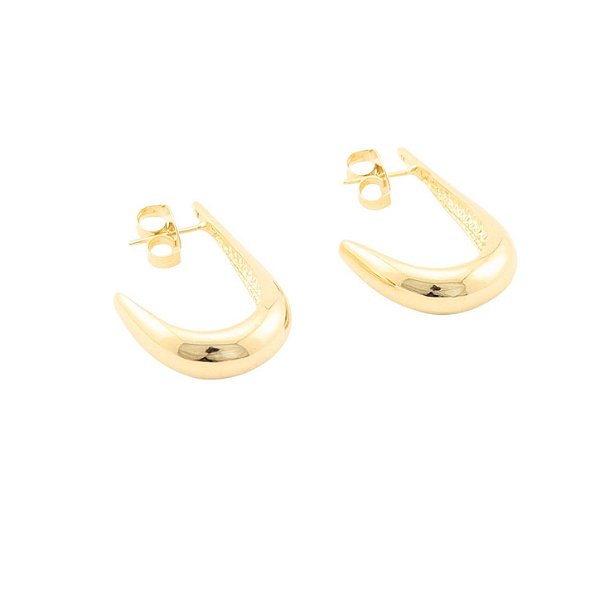 Brinco Meia Argola Gota Lisa Grande Banhado a Ouro 18k
