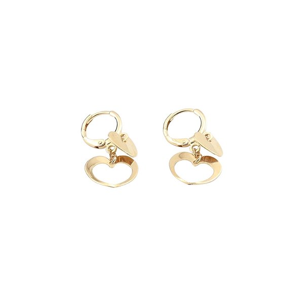 Brinco Argola Dois Corações Pendurados Banho Ouro 18k