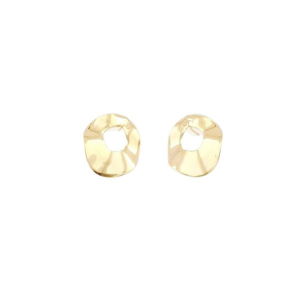 Brinco Orgânico Oval Ondulado Banhado a Ouro 18k