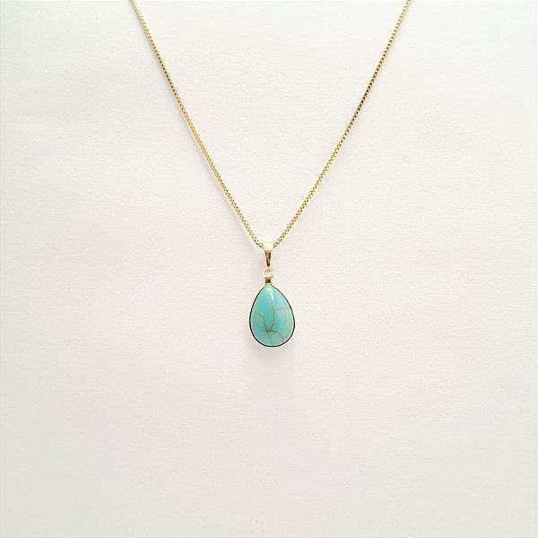 Colar Gota Turquesa Banhado a Ouro 18k