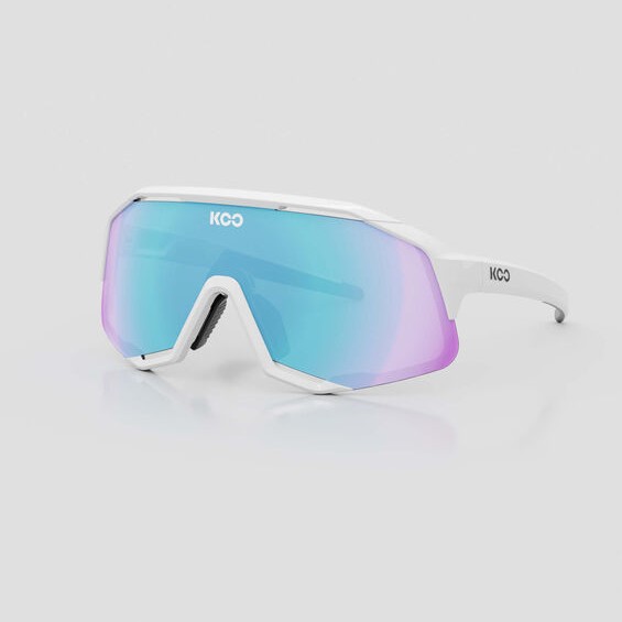 OCULOS KOO DEMOS ARMACAO BRANCA E COR DA LENTE TURQUESA ESPELHADA