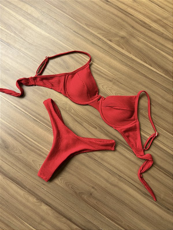 Biquíni Meia Taça Canelado Vermelho