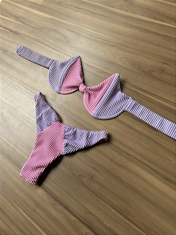 Biquíni Bicolor Texturizado Rosa/Lilás