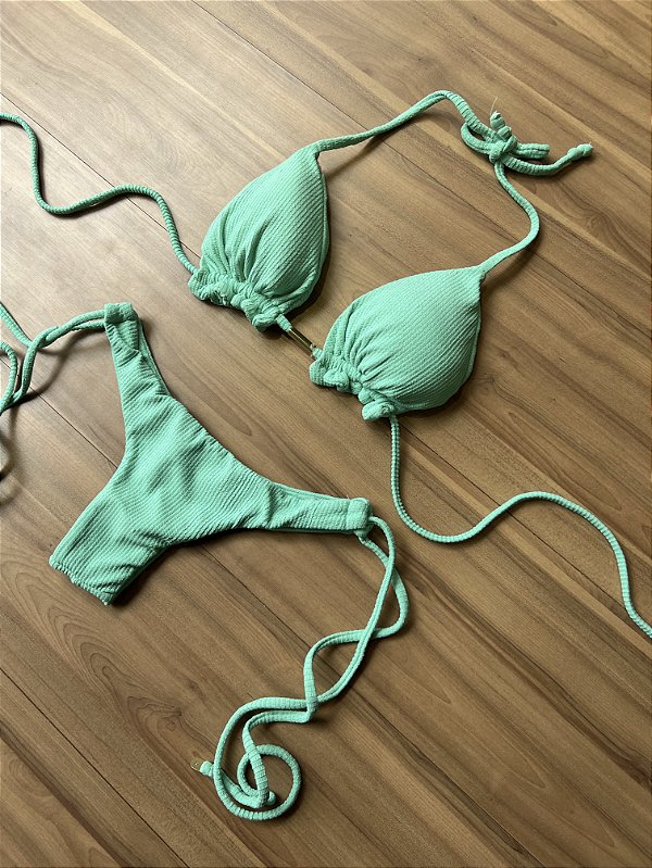 Biquíni Texturizado Verde Água com Calcinha de Amarração