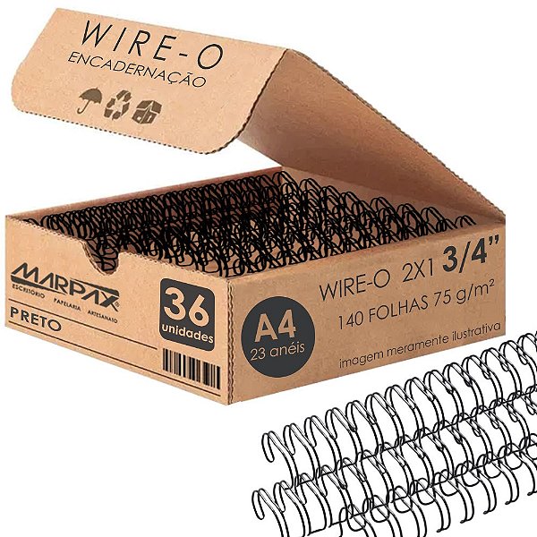 Wire-o Para Encadernação 2x1 A4 Preto 3/4 Para 140 Fls 36un Preto Marpax Cod 257689
