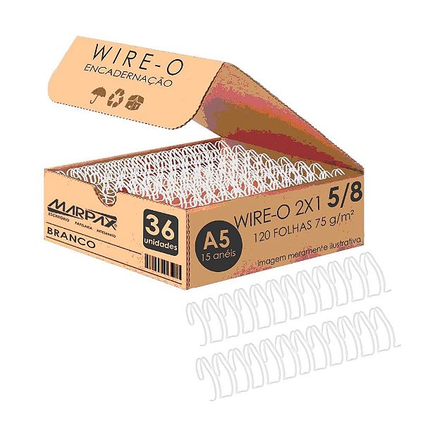 Wire-o Para Encadernação 2x1 A4 Branco 5/8 Para 120fls 36un Branco Marpax Cod 257695