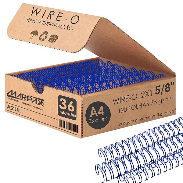 Wire-o Para Encadernação 2x1 A4 Azul 5/8 Para 120fls 36un Azul Marpax Cod 257701