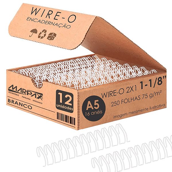 Wire-o Para Encadernação A5 1 1/8 2x1 Para 250fls Branco 12un Branco Marpax Cod 257998