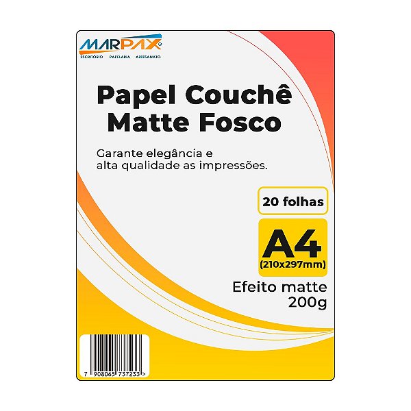 Papel Fotográfico Couchê Matte Fosco A4 200g Marpax 20fls Branco Marpax Cod 258109