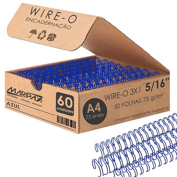 Wire-o Para Encadernação 3x1 A4 Azul 5/16 Para 50fls 60un Azul Marpax Cod 257194