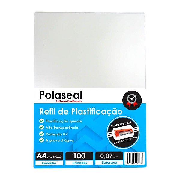 Polaseal Plástico Para Plastificação A4 220x307x0,07mm 100un  Marpax Cod 257301