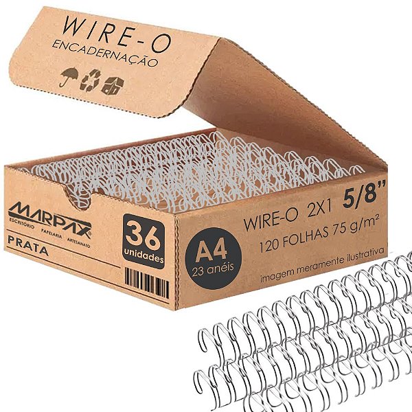 Wire-o Para Encadernação 2x1 A4 Prata 5/8 Para 120 Fls 36un  Marpax Cod 257681