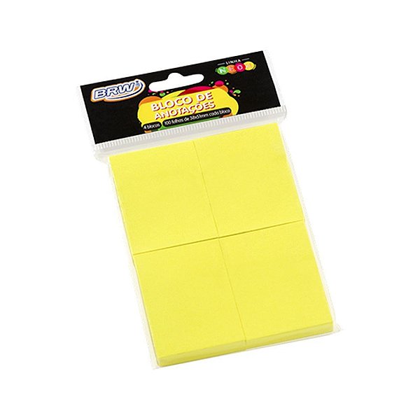 Bloco De Anotações 38x51mm Amarelo Neon Brw 04un Com 100fls Amarelo Marpax Cod 258831