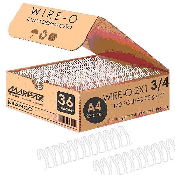 Wire-o Para Encadernação 2x1 A4 Branco 3/4 Para 140fls 36un Branco Marpax Cod 257696