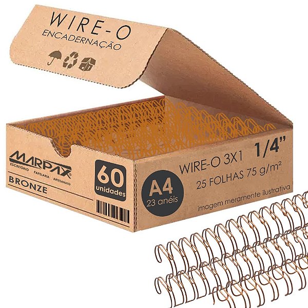 Wire-o Para Encadernação 3x1 A4 Bronze 1/4 Para 25 Fls 60un  Marpax Cod 257199