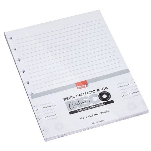 Refil Para Caderno De Disco Branco Pautado 80 Folhas Brw Branco Marpax Cod 258438