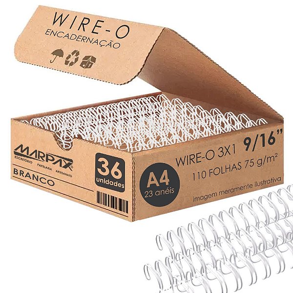 Wire-o Para Encadernação 3x1 A4 Branco 9/16 Para 110fls 36un Branco Marpax Cod 257192