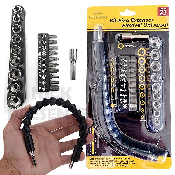 Kit Extensor Flexivel Para Parafusadeira Chave 21 Peças Bit