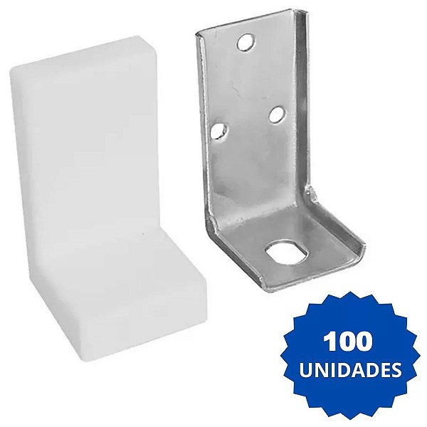 100 Cantoneiras Suporte Aéreo Fixação Móveis C/ Capa Branca