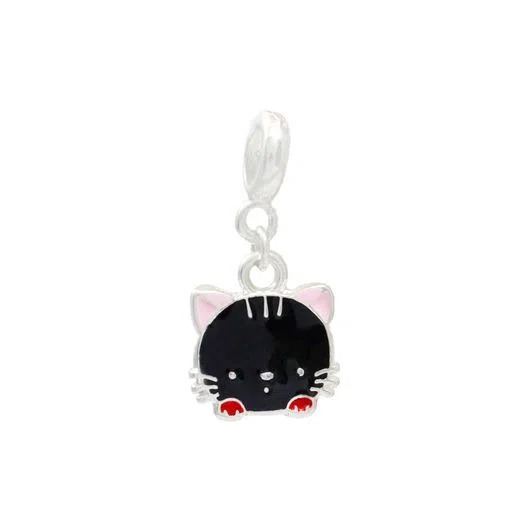 Berloque Gatinho Preto Banhado em Prata 925