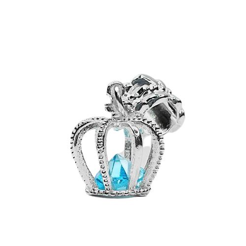 Berloque Coroa Real com Diamante Azul Banhado em Prata 925