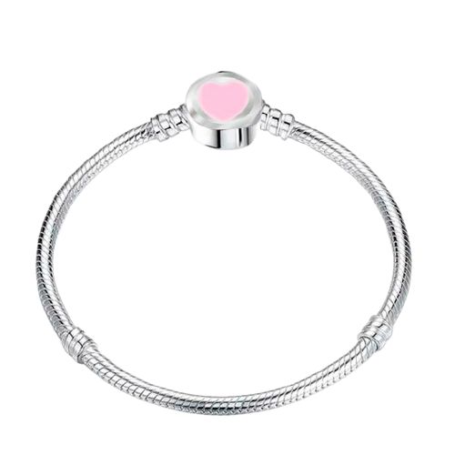 Pulseira Modelo Life Banhada a Prata 950 Fecho Coração Esmaltado Rosa