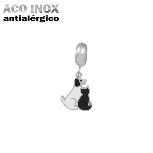 Berloque Cachorro e Gato em Aço Inox