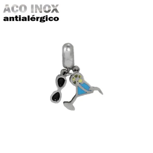 Berloque Óculos e Drink em Aço Inox