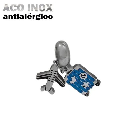 Berloque Avião e Mala em Aço Inox