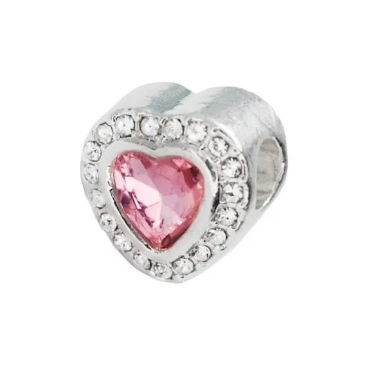 Berloque Separador Coração com Cristal Strass Rosa