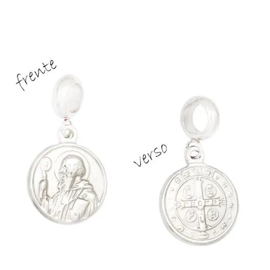 Berloque Medalha de São Bento Banhada em Prata 925