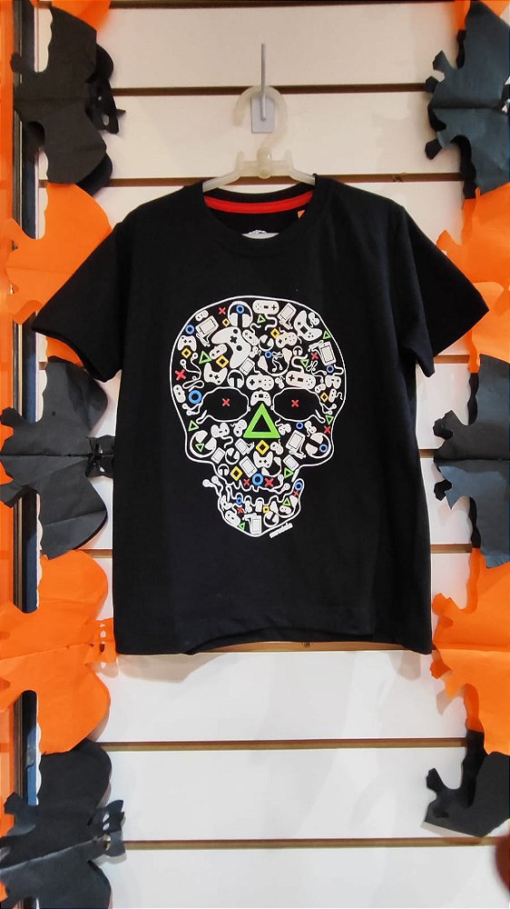 T- Shirt- Blusa Caveira Game - Brilha no Escuro
