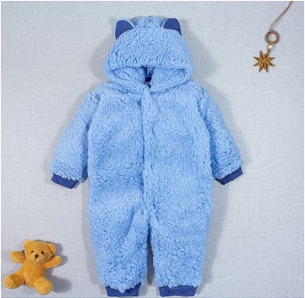 Macacão para Bebê Teddy com Capuz Azul Claro