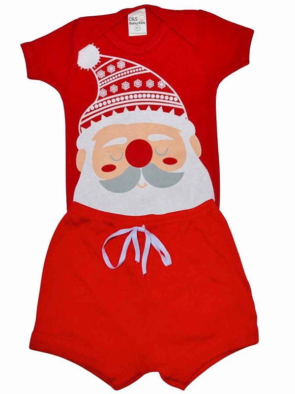 Body e Short Bebê Papai Noel - Natal