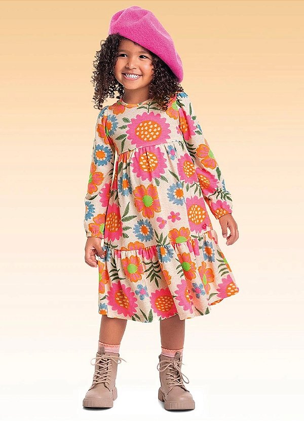 Vestido Midi Manga Longa Rosa