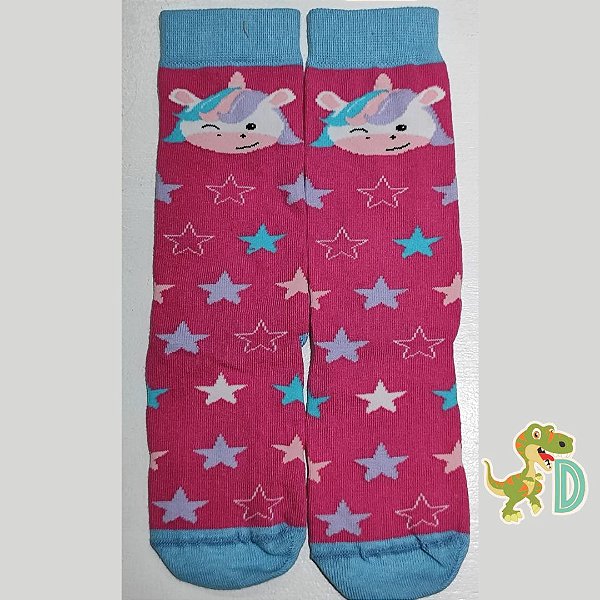 Meia Infantil 3/4 Algodão Unicórnio Cano Alto Meninas