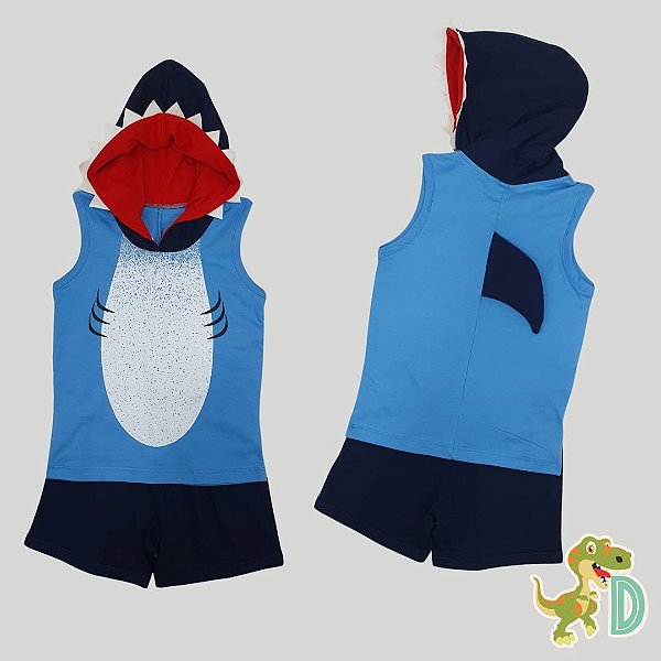 Conjunto Infantil Tubarão - Roupa interativa fantasia