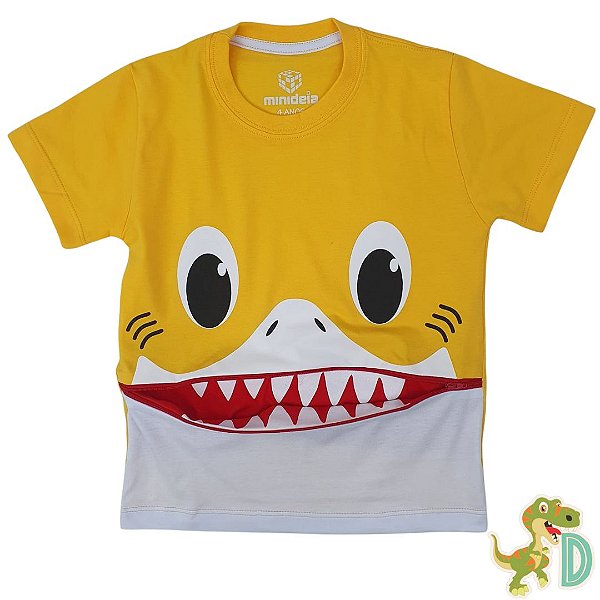 Blusa tubarão Baby Shark a amarelo - Tecido de algodão