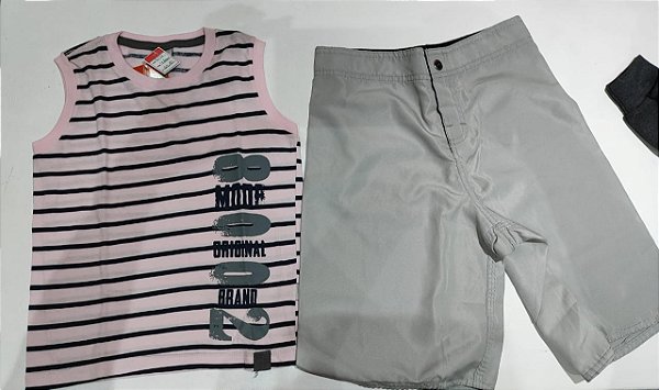 CONJ MASC.BLUSA ROSA LISTRADA BERMUDA TACTEL