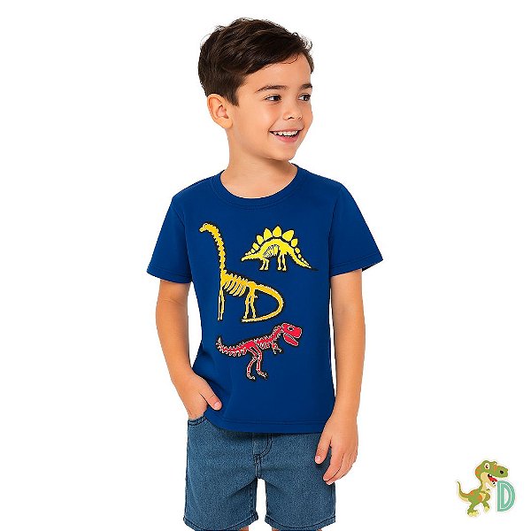 BLUSA DINOSSAURO FÓSSIL TRIO - BRILHA NO ESCURO