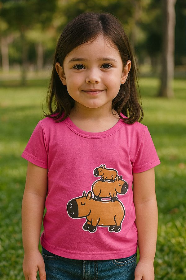 Blusa Capivara Rosa - Estampa brilha No escuro