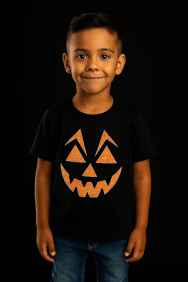 Blusa Halloween Sorriso Abobora preto -BRILHA NO ESCURO