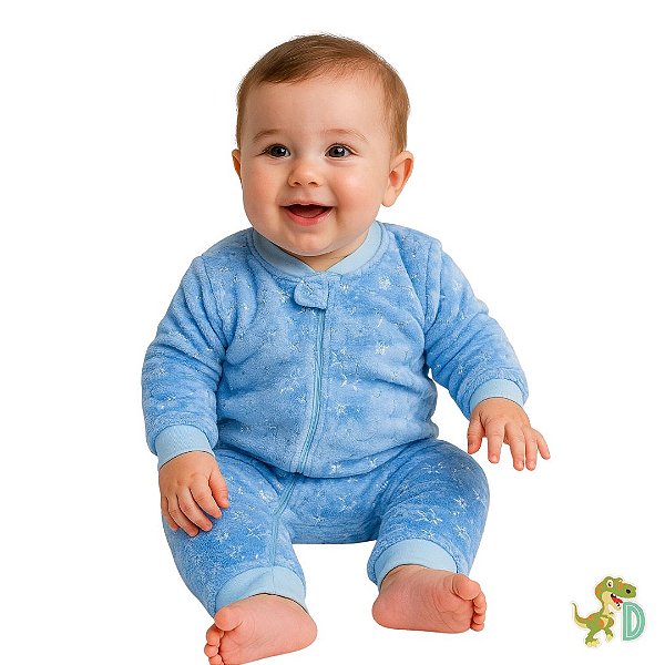 Macacão Fleece Fofura Ursinho Azul com pezinho fechado
