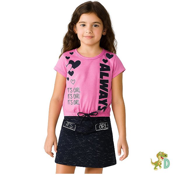 Conjunto Infantil feminino - Blusa Pink + Saia com short por baixo