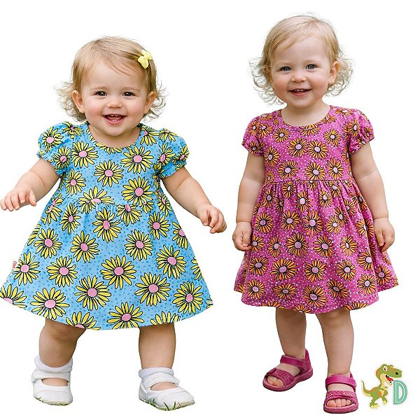 Vestido Infantil Floral em Algodão | Vestido Bebê Confortável – Dinococois