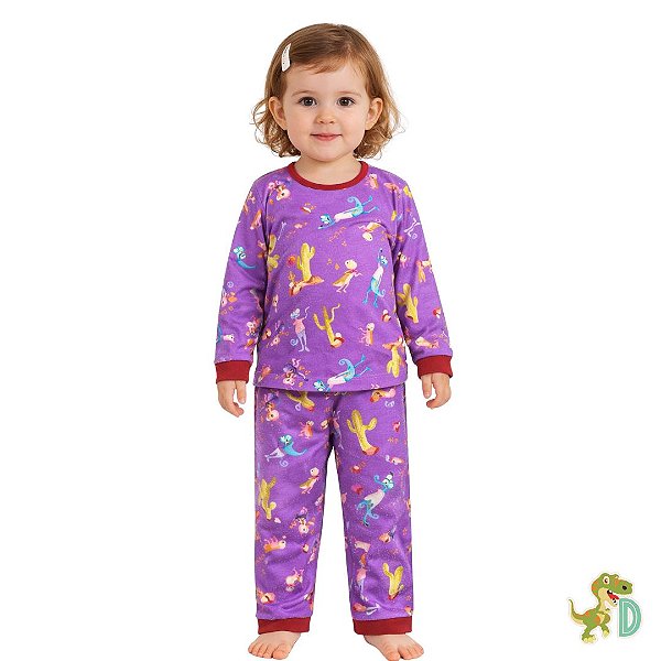 Pijama Infantil Manga Longa Estampa Divertida em Suedine – Dinococois