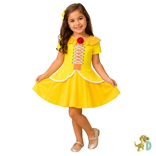 Vestido Infantil Princesa Bela Amarelo