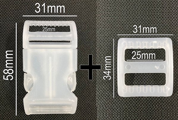 50 Fecho + 50 Regulador 25mm Transparente Plástico Passador